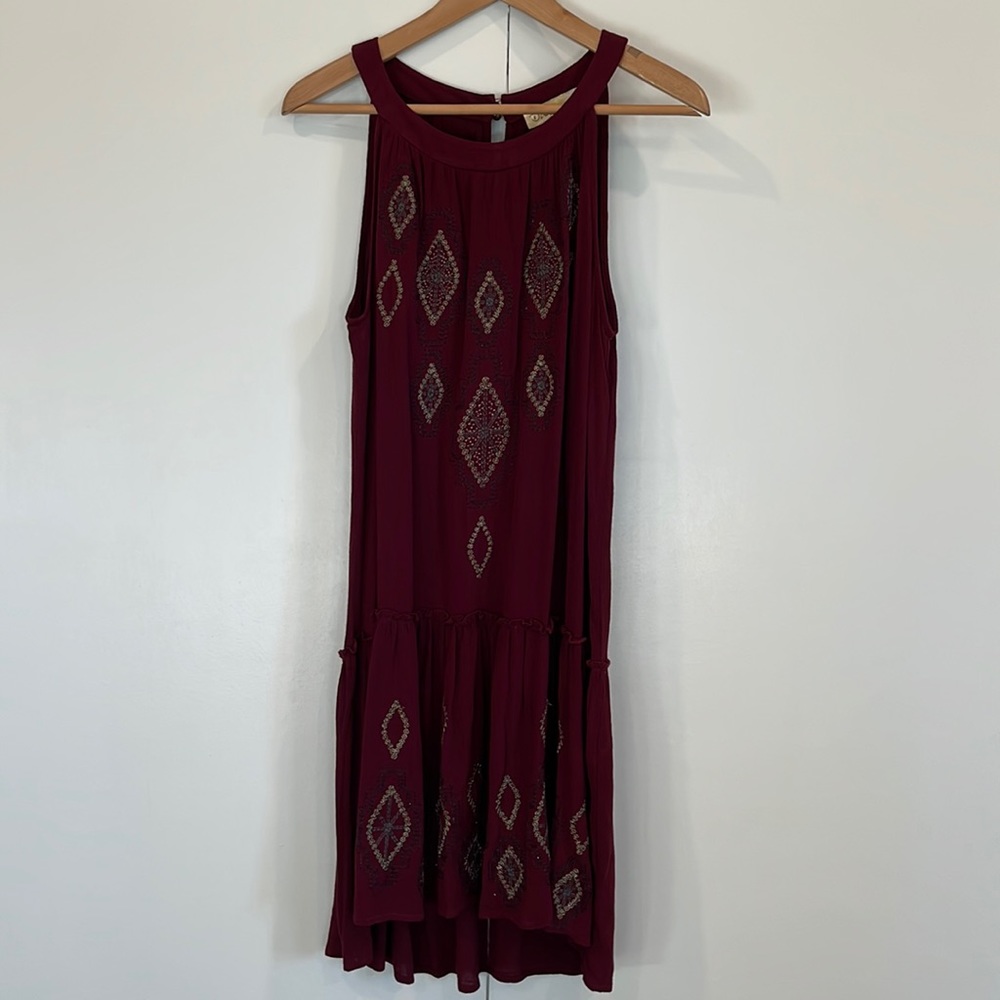 Davina embroidered burgundy gauze midi dress